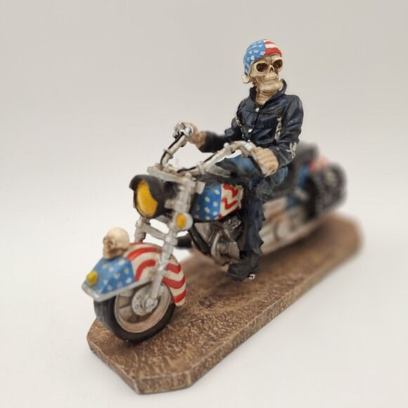 Skeleton Biker On Patriot Fat Boy Motorcycle Resin Figurine-Last Ride Motorcycle - Picture 7 of 11